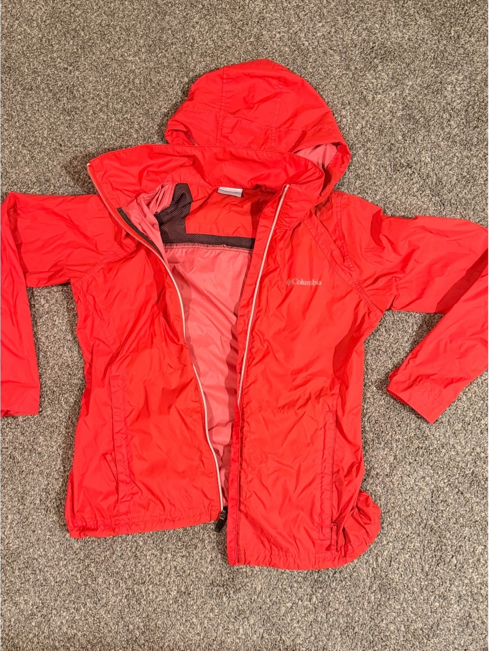 Columbia Women’s Coral Red Hooded Rain Jacket Small